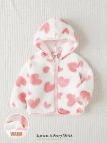 Cozy Pixies 嬰兒女童男童卡通動物豹紋抓絨內裡加厚連帽拉鍊長袖外套夾克，適合冬季 - 白色 - 查看 8