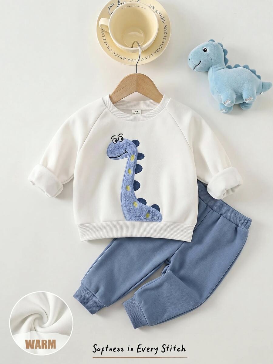 Young Boy Cute Applique Embroidery Round Neck Long Sleeve Sweatshirt - Multicolor - View 1