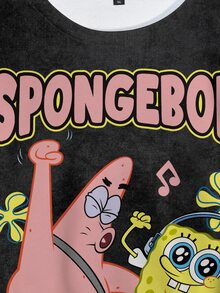 SpongeBob SquarePants | SHEIN Plus Size Cartoon Print Crew Neck Sweatshirt Fall - White - View 5