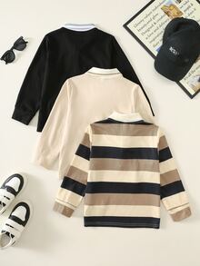 SHEIN 小男孩秋季休閒三件套長袖 Polo 衫 - 彩色 - 查看 2