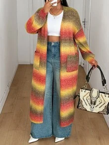 Maweii Plus Size Women's Knitwear,Sweater Cardigan, Women's Coat, Irregular Gradient Color, Long Cardigan, - Multicolor - View 5