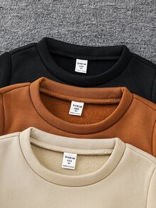 SHEIN 小男孩休閒舒適百搭圓領衛衣與長褲套裝 - 彩色 - 查看 3