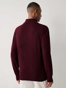 Manfinity Homme Sweater Lengan Panjang Pria Warna Polos Minimalis Serbaguna untuk Pemakaian Sehari-hari - Burgundy - View 8