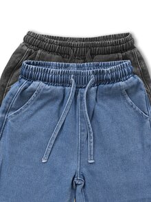 少女時尚百搭抽繩腰口袋牛仔褲 2件/組 - 彩色 - 查看 4