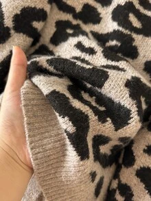 CosyJoli Women's Versatile Vintage Leopard Print Button-Up Knit Cardigan - Khaki - View 6