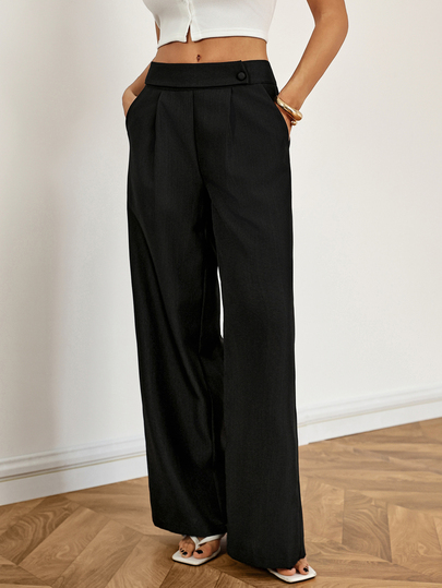 SHEIN Tall Women's Minimalist Button Pleated Pocket Suit Pants For Business Office