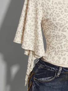 SHEIN ICON تي شيرت مقاس كبير بطبعة نمر وأكمام مكشكشة - متعدد الألوان - مشاهدة 8