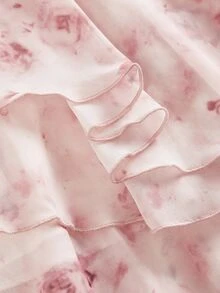 SHEIN Pitira Tween Girl Tween Girls Summer Pink Floral Elegant Halter Neck Sleeveless Asymmetrical Multi-Layer Ruffle Hem Dress, Party, Graduation - Pink - View 4