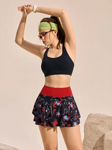 Exploreva Colorblock Print High Waist Sports Skort - Multicolor - View 5