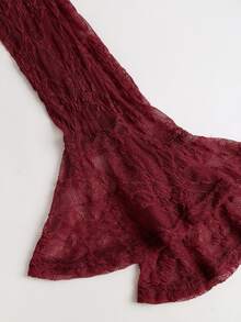Sweetra Y2K Sexy Lace Deep V-Neck Bell Sleeve Elegant Tie-Front Slimming Top - Burgundy - View 7