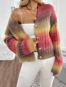 EMERY ROSE Women's Tie-Dye Casual Versatile Daily Wear Long Sleeve Cardigan - Ginger - View 1