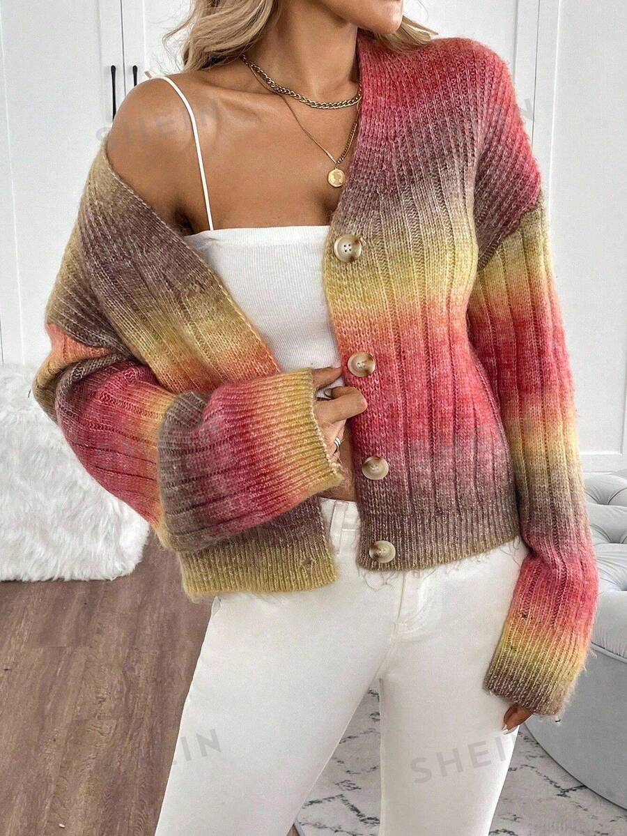 EMERY ROSE Women's Tie-Dye Casual Versatile Daily Wear Long Sleeve Cardigan - Ginger - View 1