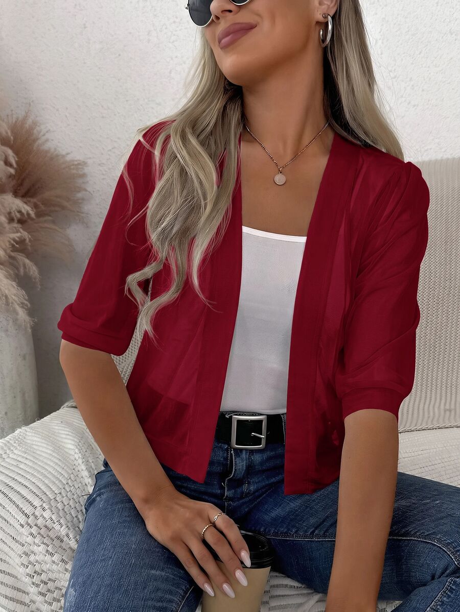 Easowa Chaqueta de frente abierto unicolor para otoño/invierno, casual - Burdeos - Ver 1