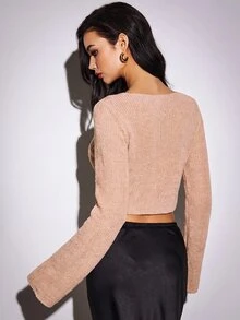 Poéselle Cardigan Kasual Wanita Musim Gugur dengan Kancing Depan - Berwarna merah muda - View 2