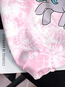 My Little Pony X SHEIN Plus Size Tie-Dye Cartoon Print Crew Neck Sweatshirt Fall - White - View 7