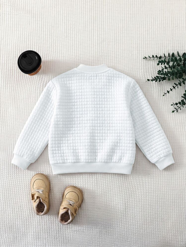 SHEIN Kids Young Boy Casual Versatile Textured Small Plaid Baseball Jacket, Suitable For Commuting, School, Daily Casual Outings, Sports, Autumn/Winter - White - View 2