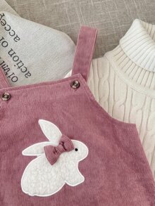 SHEIN Babygirl Cute Pink Rabbit Pattern Corduroy Dress - Pink - View 2