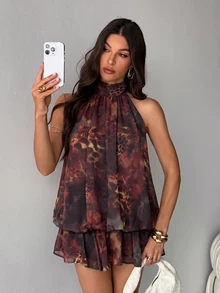 SHEIN Tall 女款豹紋百褶時尚約會派對迷你洋裝 - 彩色 - 查看 7