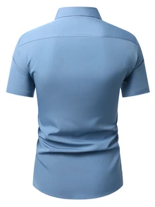 Calvornis Men's Summer Casual Solid Color Short Sleeve Shirt - Blue - View 2