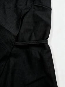 Franclia Women's Solid Color Sleeveless Tie-Front Wrap Romper - Black - View 3