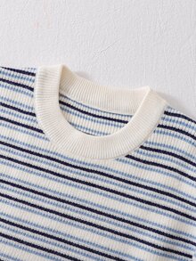 SHEIN 雙色秋冬半開襟針織衫，休閒極簡風套頭衫 - 淺藍色 - 查看 3