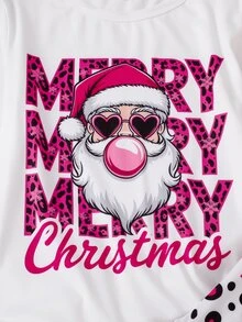SHEIN Piyama Natal Musim Gugur/Dingin untuk Remaja Perempuan, 2 Potong, Pas Badan, Lengan Panjang dan Celana, Motif Huruf - Putih - View 7
