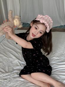 DAZY 嬰兒女款圓領滿版花卉印花舒適居家服 - 黑色 - 查看 4