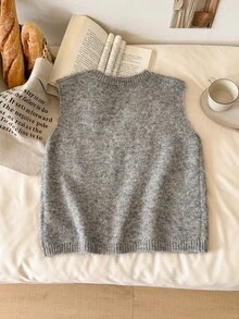 Story & Sage Women's 3D Floral Decor Round Neck Casual Knit Vest - Multicolor - View 2