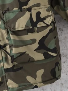 SHEIN 青少年男孩加厚外套，迷彩圖案，連帽毛領設計，時尚舒適，適合秋季與戶外穿著 - 黑色 - 查看 6