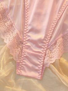 DelicateAllure Celana Dalam Satin Merah Muda Kawaii Lucu Genit Babydoll Lolita Jala Patchwork Ruffle Murni & Manis Ukuran Plus - Berwarna merah muda - View 3
