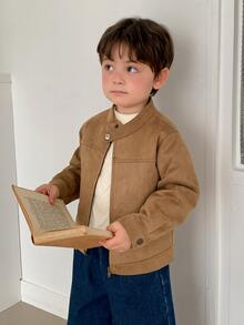 DAZY Infant (Boy) Long Sleeve Solid Color Suede Fleece Spring/Autumn Korean Style Jacket - Brown - View 6