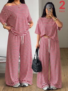 Coolane Plus Size Co-Ords - Red and White - View 4