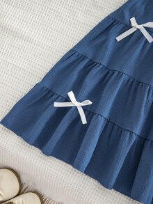 SHEIN 1 buah Gaun Tank Tanpa Lengan Gaya Putri Premium Kasual untuk Anak Perempuan dengan Pita - Biru - View 6