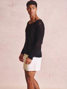 Musero Super Fine Knit V Mock Hem Long Sleeve Top Spring/Summer Essentials - Black - View 3