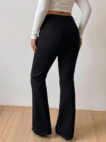 Dazy Plus High Stretch Slim Fit Solid Color Washed Blue Casual Fun Commute Versatile Flare Denim Jeans All Season - Black - View 2