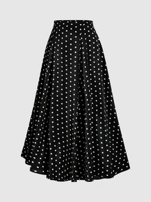 Sweetra Sexy Sweet Polka Dot Print Drape Versatile Umbrella Hem Skirt - Black and White - View 1