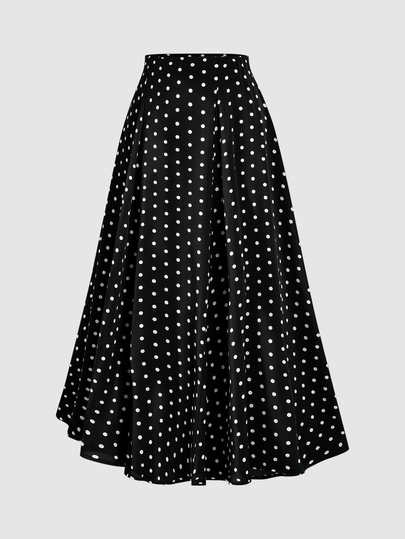 Sweetra Sexy Sweet Polka Dot Print Drape Versatile Umbrella Hem Skirt
