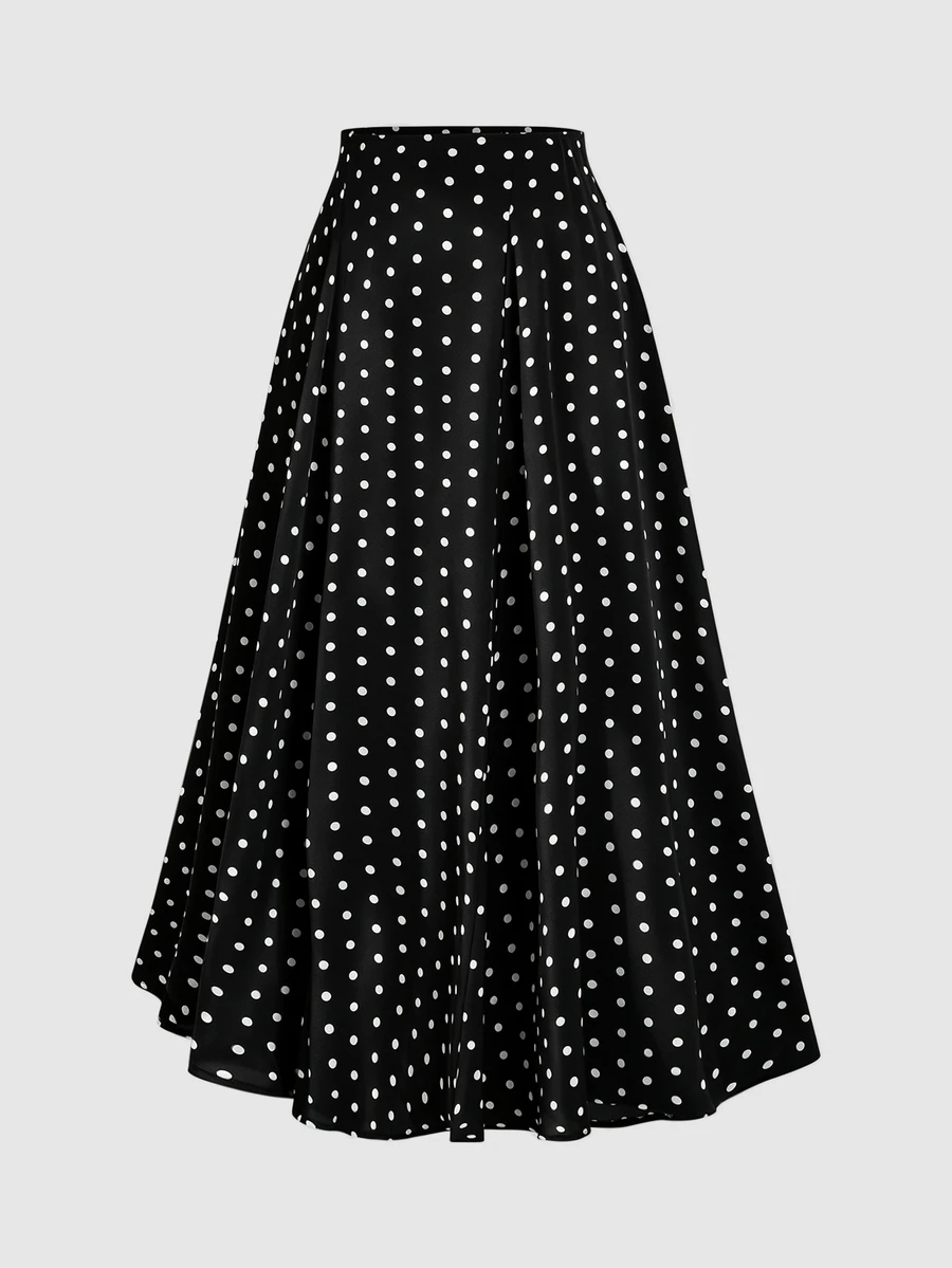 Sweetra Sexy Sweet Polka Dot Print Drape Versatile Umbrella Hem Skirt - Black and White - View 1