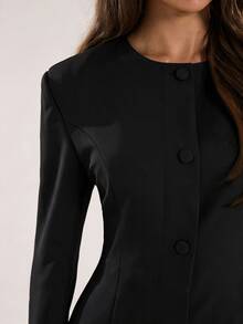 SHEIN BAE 女款墊肩西裝外套與休閒長褲兩件套 - 黑色 - 查看 8