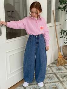 Dazy Kids Tween Girl Loose Carrot Pants Washed Blue Basic Cute Denim Jeans Fall - Medium Wash - View 6