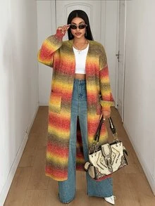 Maweii Plus Size Women's Knitwear,Sweater Cardigan, Women's Coat, Irregular Gradient Color, Long Cardigan, - Multicolor - View 1