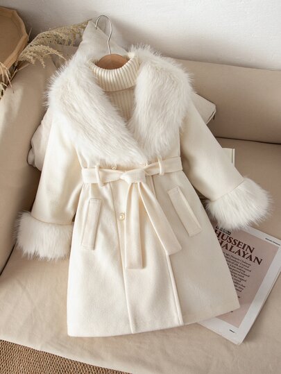 Young Girl Plush Patchwork Waist Knot Casual Versatile Jacket