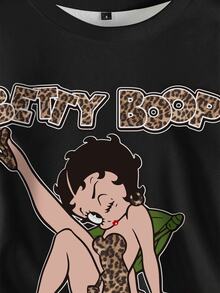 Betty Boop x SHEIN Women's Casual Cartoon Print Sweatshirt, Autumn/Winter - White - View 6