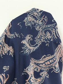 Nubod Plus Size Women's Autumn Casual Printed Patchwork Ruffle Hem Blouse - Navy Blue - View 7