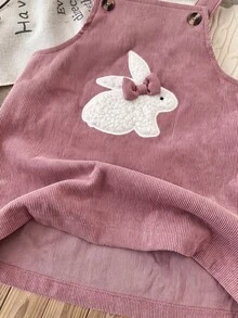 SHEIN Babygirl Cute Pink Rabbit Pattern Corduroy Dress - Pink - View 7