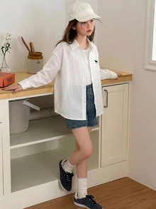 Hapijoa Tween女孩翻領短袖襯衫，夏季款 - 白色 - 查看 6