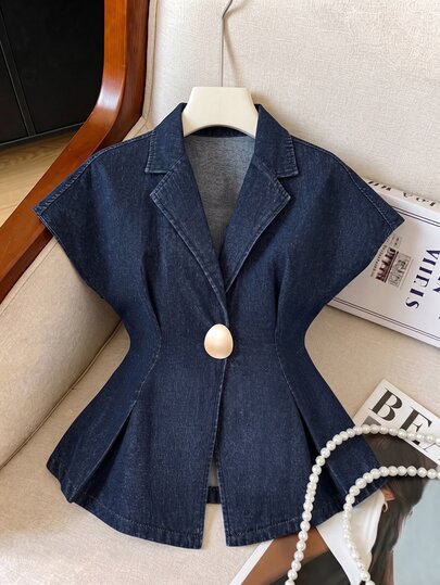 GlowEve Damen Mode Metall Schnalle Street Denim Jacke Alltag
