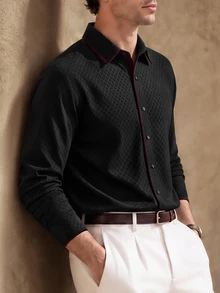 Core Aspect Men's Long Sleeve Colorblock Versatile Business Casual Shirt - Black - View 5