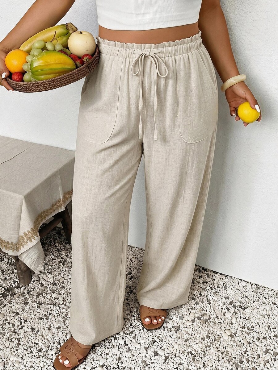 SHEIN Frenchy Plus Size Pants Fall - Apricot - View 1