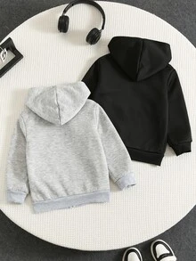 SHEIN 小男孩 2件組 複合保暖內裡拉鍊連帽衛衣與拉鍊衛衣 - 彩色 - 查看 2